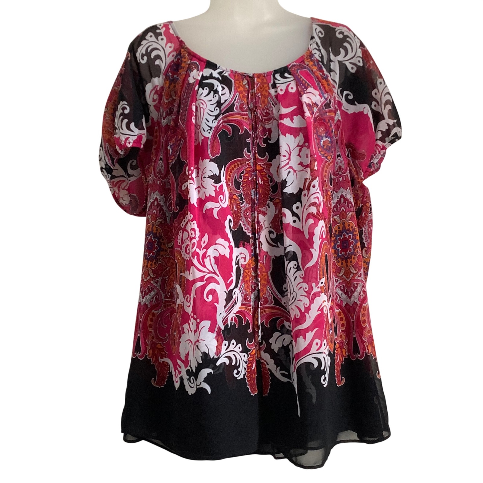 Lane Bryant Womens Pink Paisley Chiffon Blouse Plus 18/20 Short Sleeve Lined Top